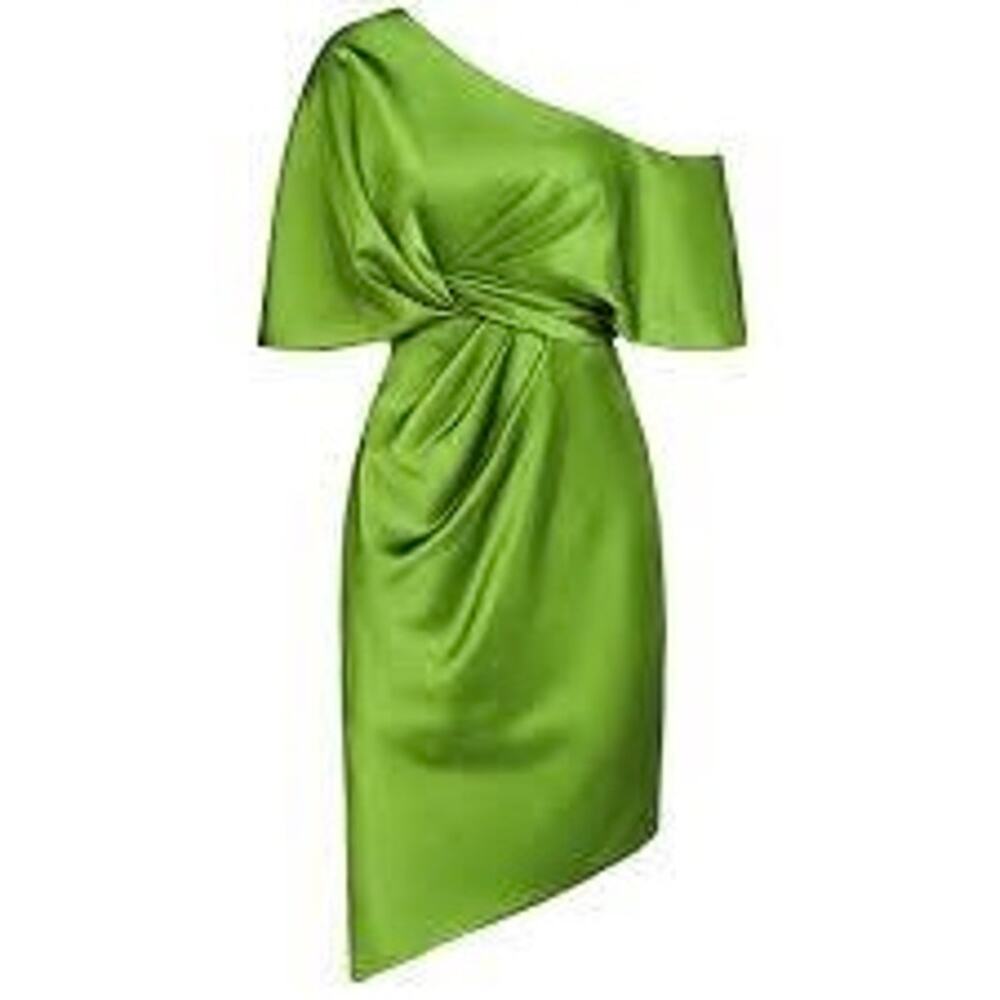 THEIA Polly Satin Cocktail Dress 1 Shoulder Paradise Green 2 XS NEW Wedding Gues - Picture 7 of 9